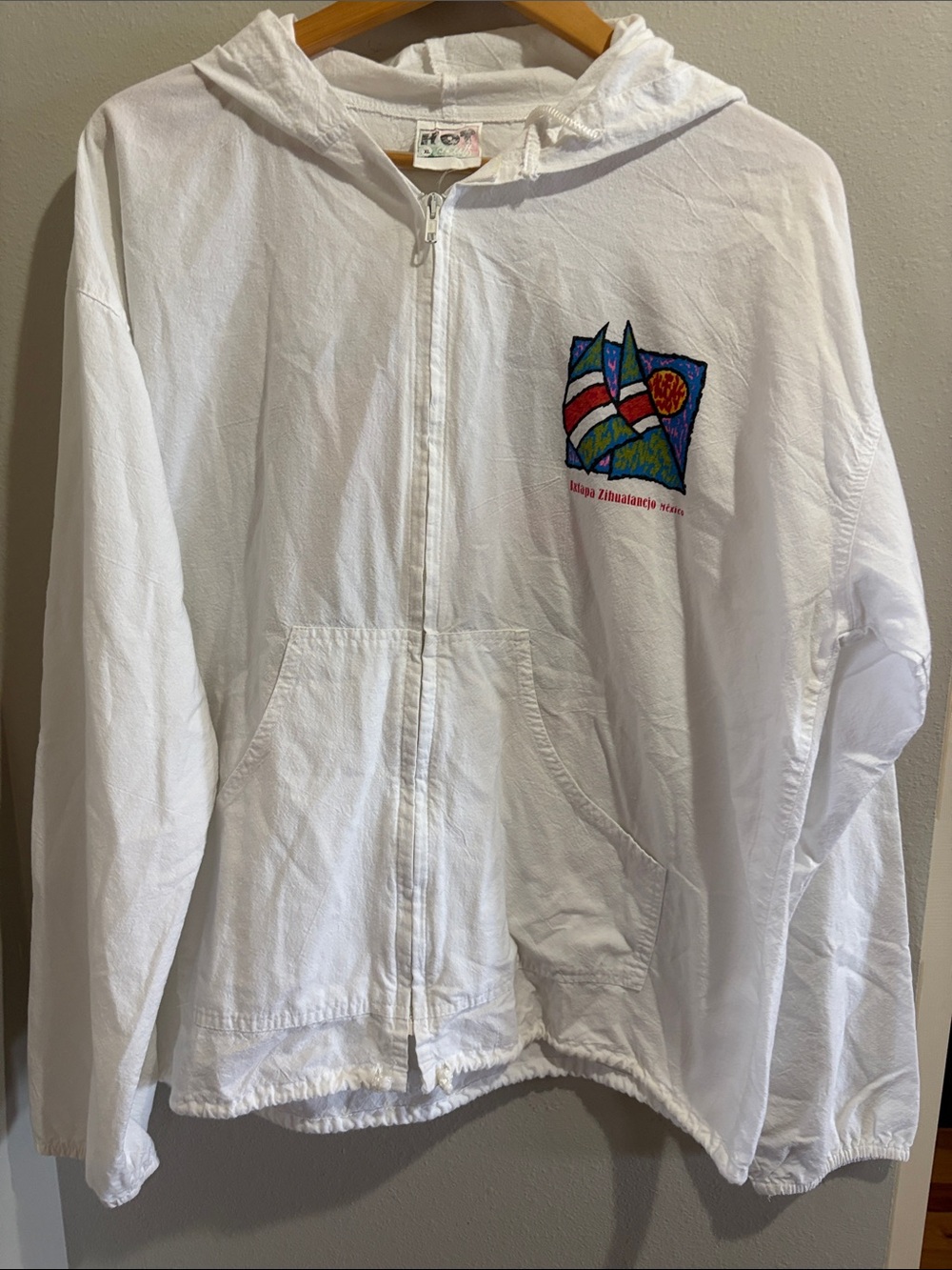 Ixtapa Zihuatanejo Mexico Hooded Zip Light Jacket with Colorful Sail Embroidery